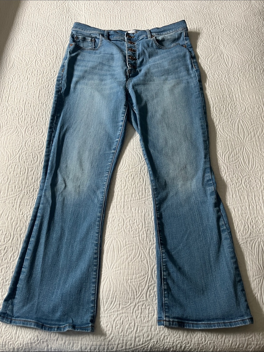 LOFT Kick Crop Blue Jeans with Button-fly, Size 30/10